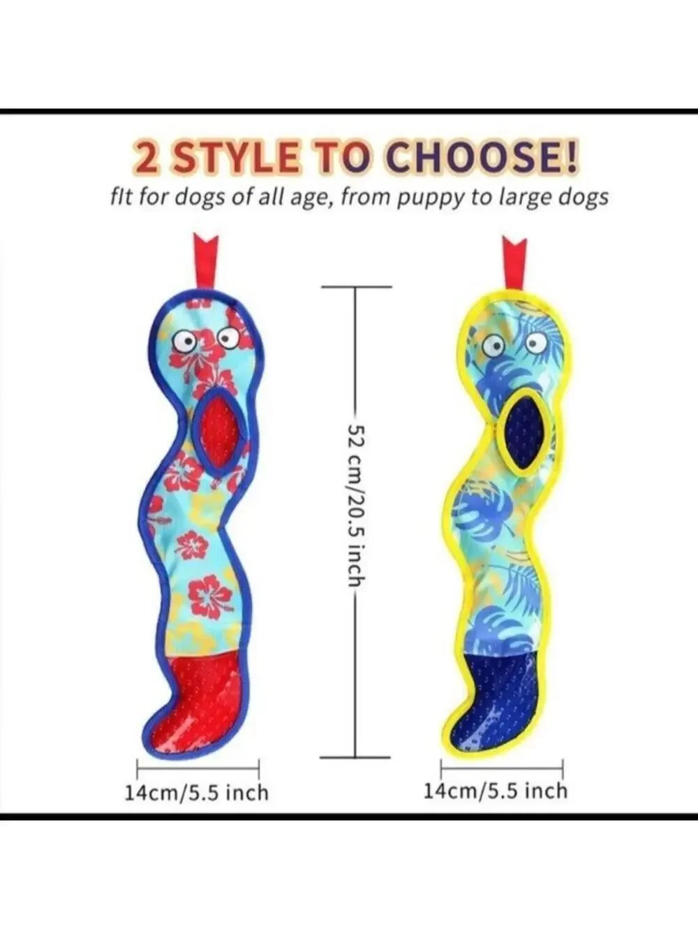 Dog Toy Snake Crinkle Squeak Blue & Yellow Snake Dog Toy New